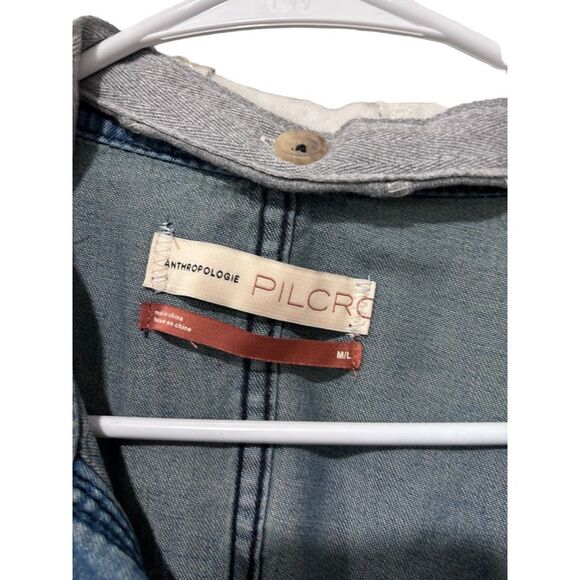 Anthropologie Pilcro Button Front Removable Hood Denim Kimono Jacket Blue Medium - Picture 5 of 12